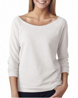 Next Level - T-shirt pour femme en bouclé à manches raglan 3/4 à rebord brut