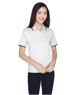 Polo pour femme en interlock avec fines rayures Perfect Pima de Devon & Jones