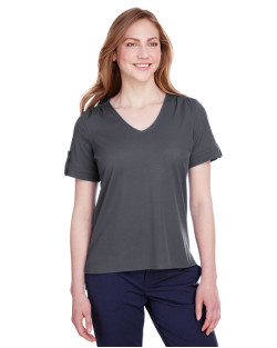 Ladies' CrownLux Performance™ Plaited Rolled-Sleeve Top