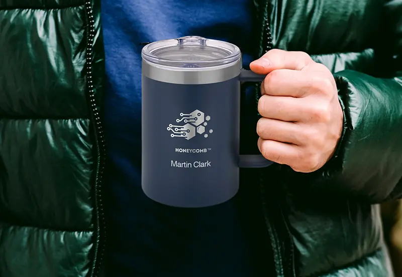 Insulated mug with laser engraving
