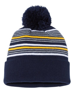 Tuque rayé à pompon avec revers 