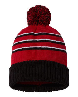 Stripe Pom Cuffed Beanie