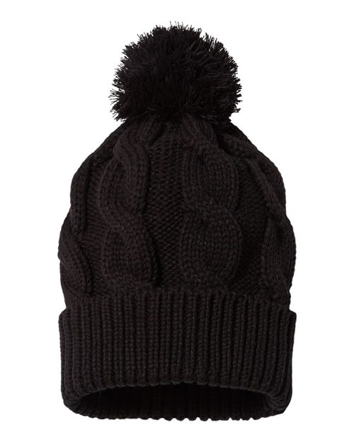 Tuque à pompon avec motif tressé et revers