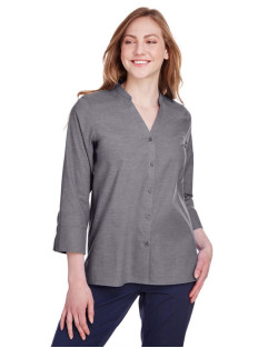 Collection Crown pour femme Blouse extensible en chambray pinpoint à manches 3/4