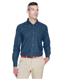 Chemise pour homme de taille longue en denim à manches longues 6,5 oz/vg² d'Harriton